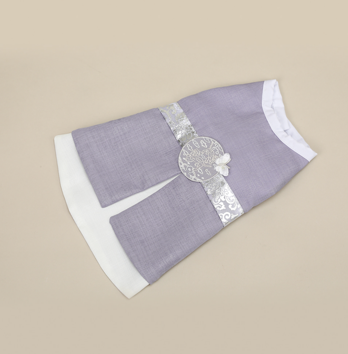 NKpup Prince Purple Pet Hanbok with silver decorative band and traditional ornament