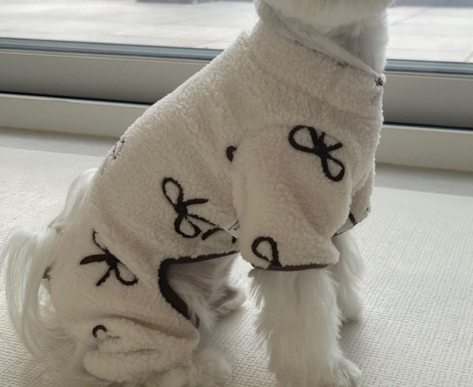 Bow Fleece Dog Overall