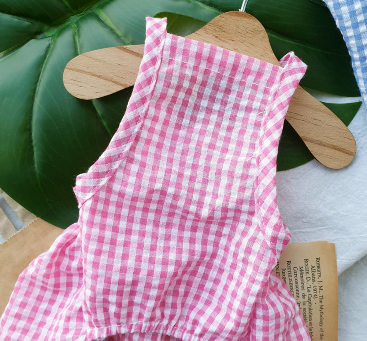 Pink and white gingham vintage dog dress