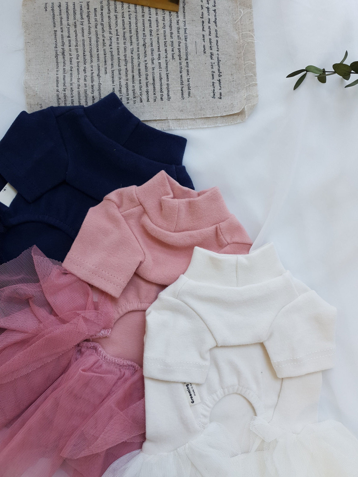 NKpup Layered Dog Tutu Dress in navy, pink, and cream colors