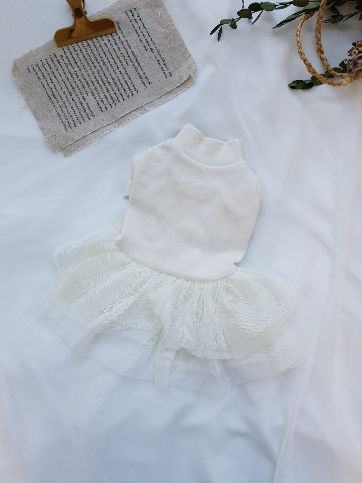 NKpup layered dog tutu dress in cream white with a ruffled tulle skirt