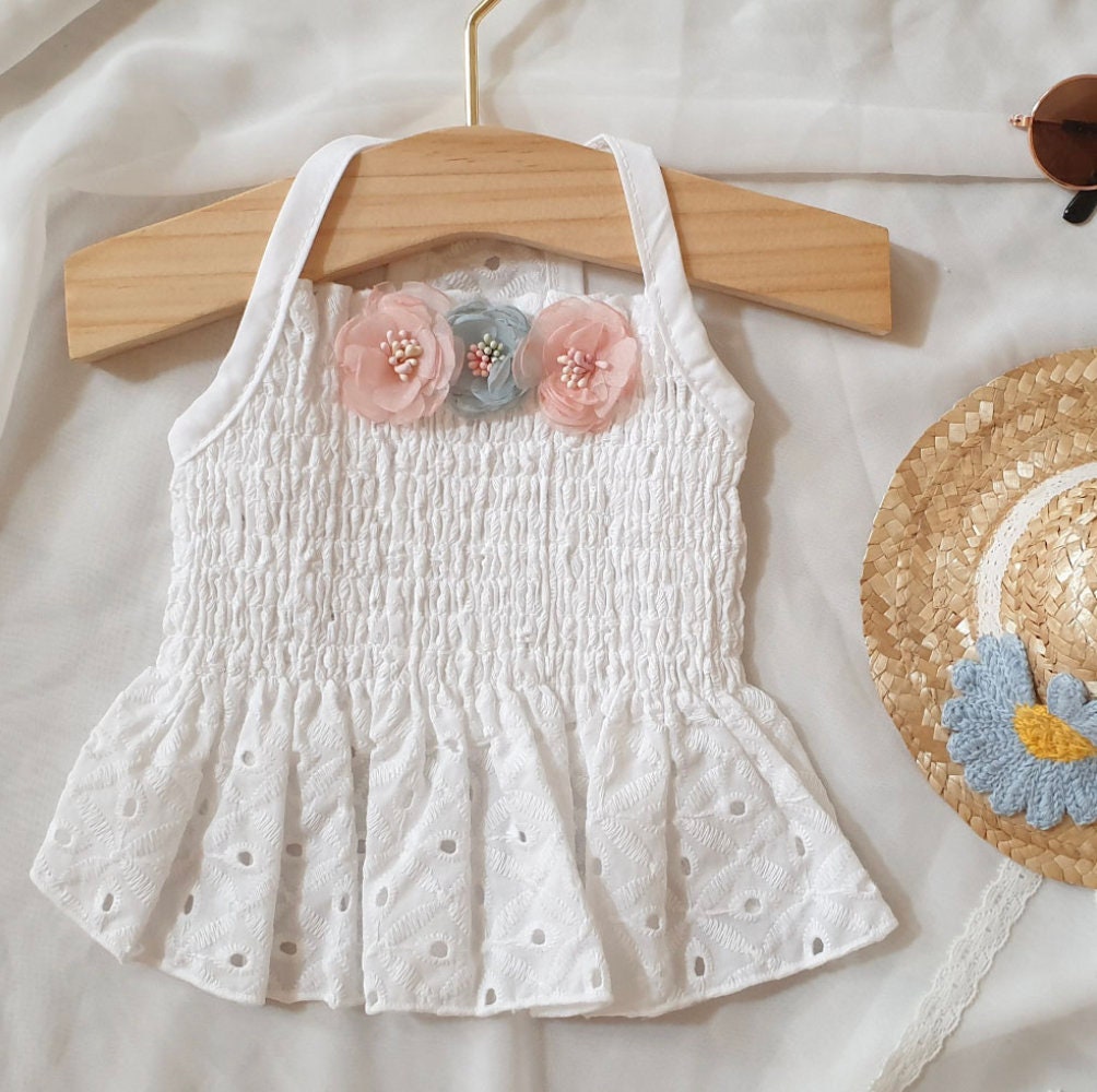 Floral Smocked Dress, S-XL, Pet Clothing, Dog Wedding, Dog-Dress, Dog Top, Dog Clothing, Dog Fashion, Dog Apparel - NKpup