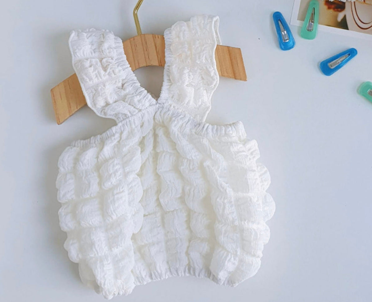 White textured ruffle dog crop tank top by NKpup