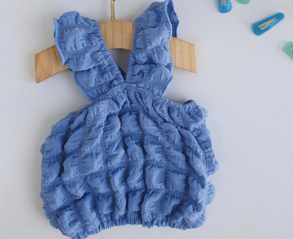 NKpup blue textured ruffle dog crop tank top