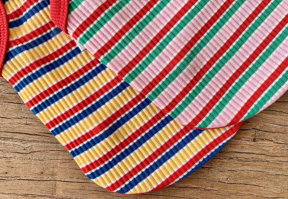 NKpup Stripe Ribbed Top dog shirt in multi-color striped patterns