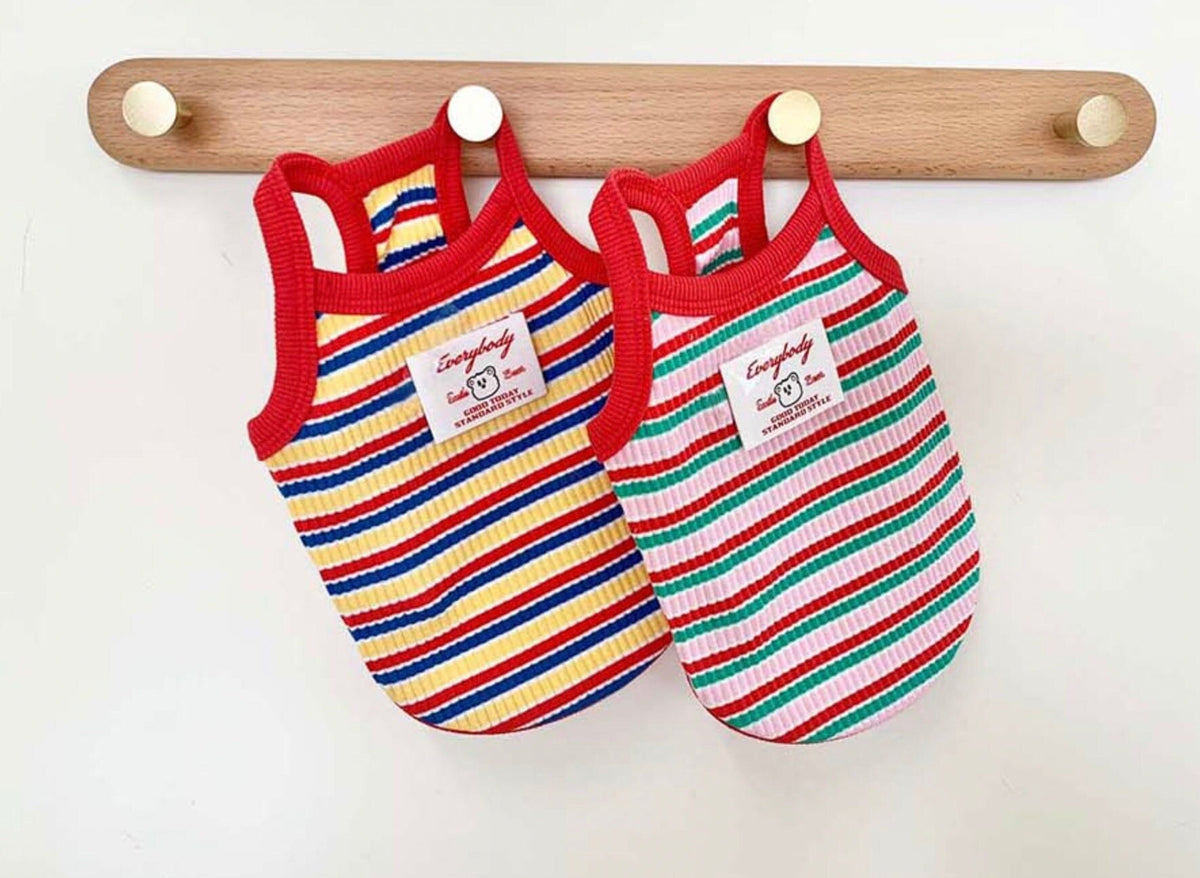 NKpup stripe ribbed dog tops in colorful multi-stripe patterns