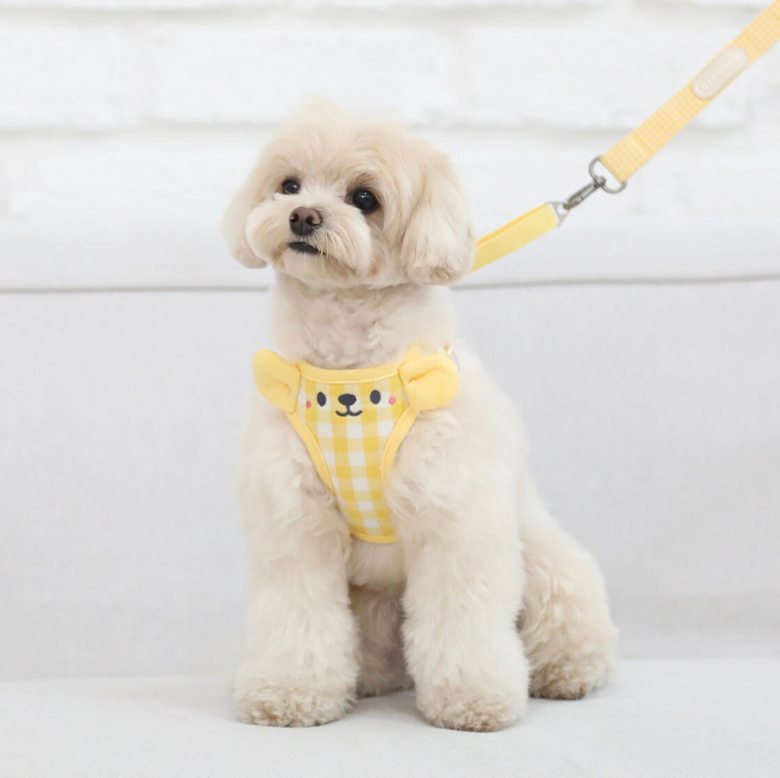 Yellow and white gingham pattern cotton mesh harness by NKpup