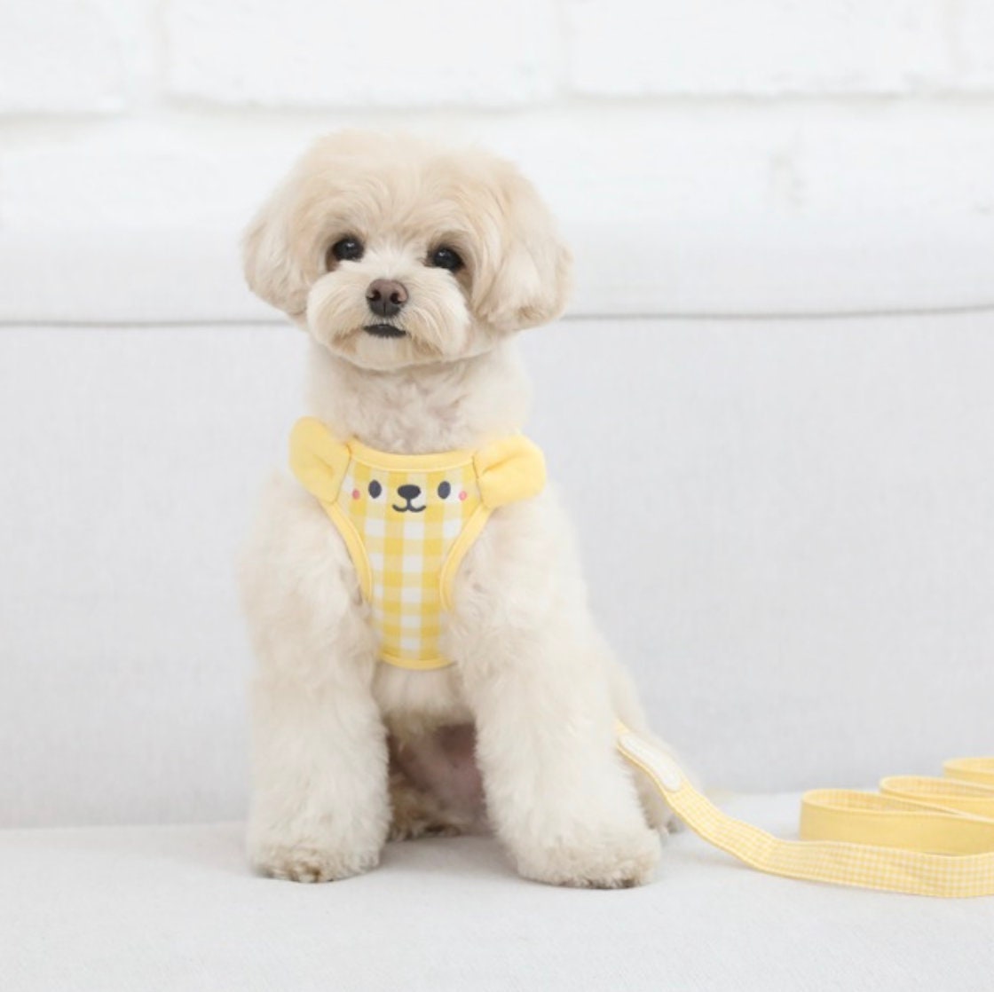 NKpup yellow and white gingham pattern cotton mesh dog harness