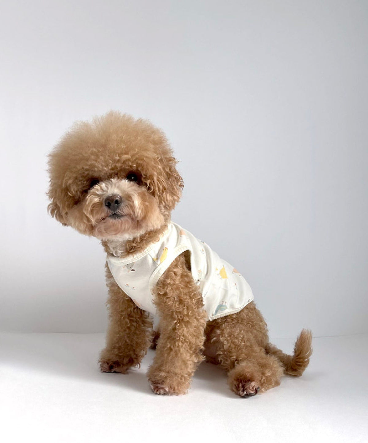 NKpup Organic Cotton Zoo Dog Vest in off-white with a small animal print.