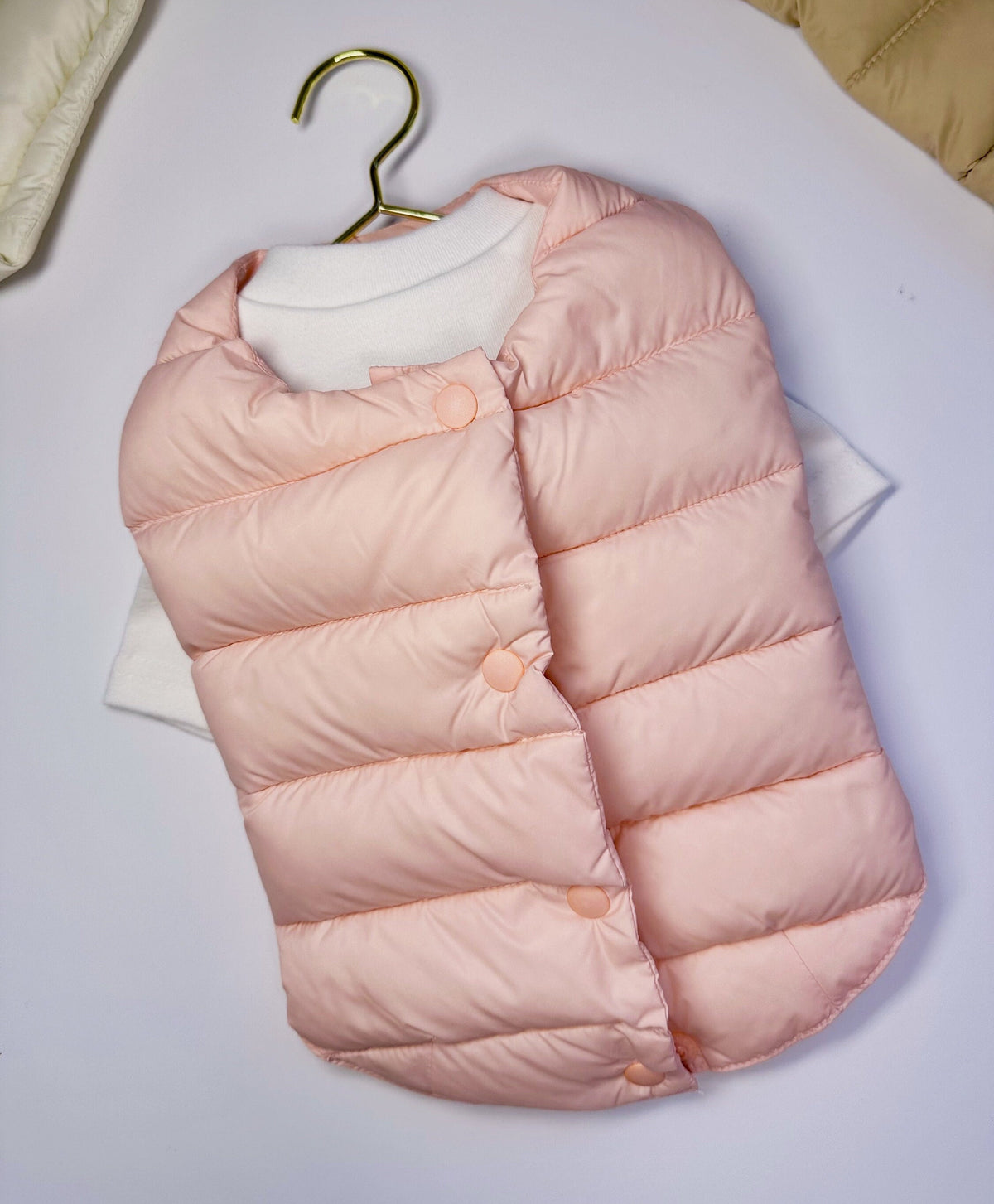 NKpup pink duck down dog vest with button closures