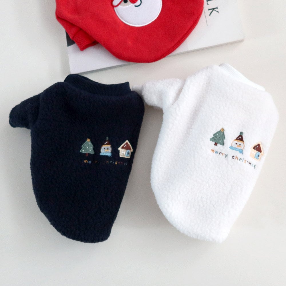 NKpup Christmas fleece dog sweaters in navy and white with festive holiday embroidery