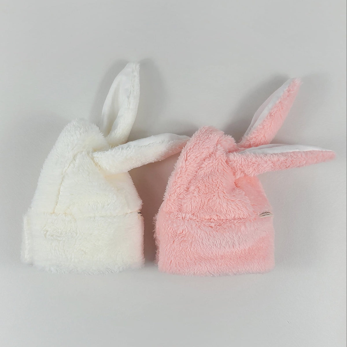 White and pink plush rabbit hoodie warmer hats for pets