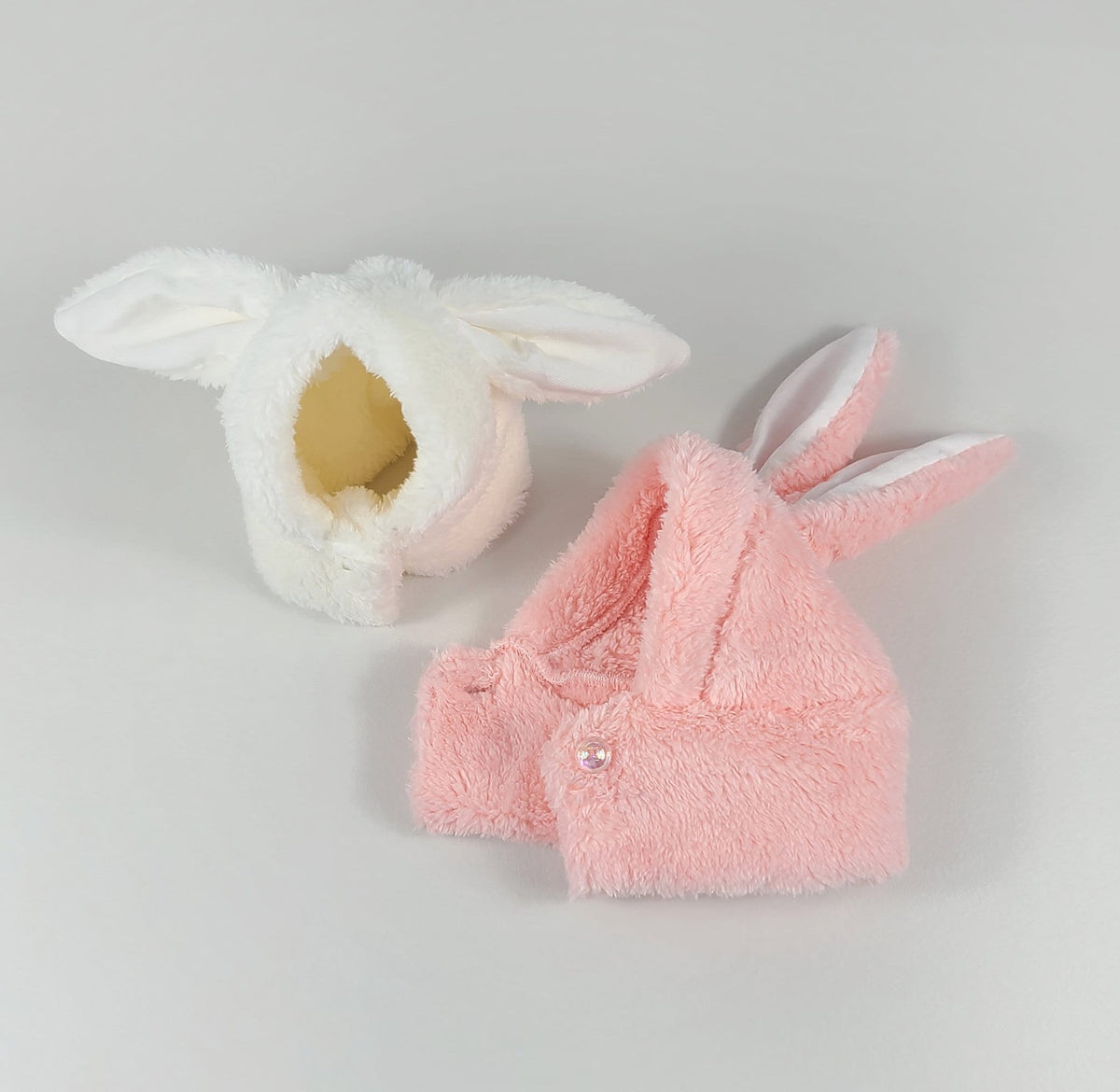 NKpup white and pink fuzzy rabbit ear pet hoodie warmer hats