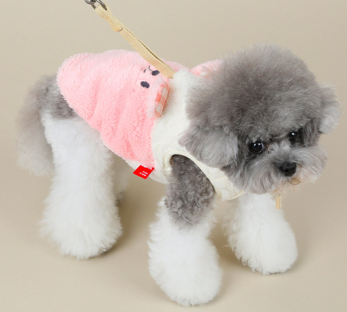 Polar bear fleece dog vest in pink and white