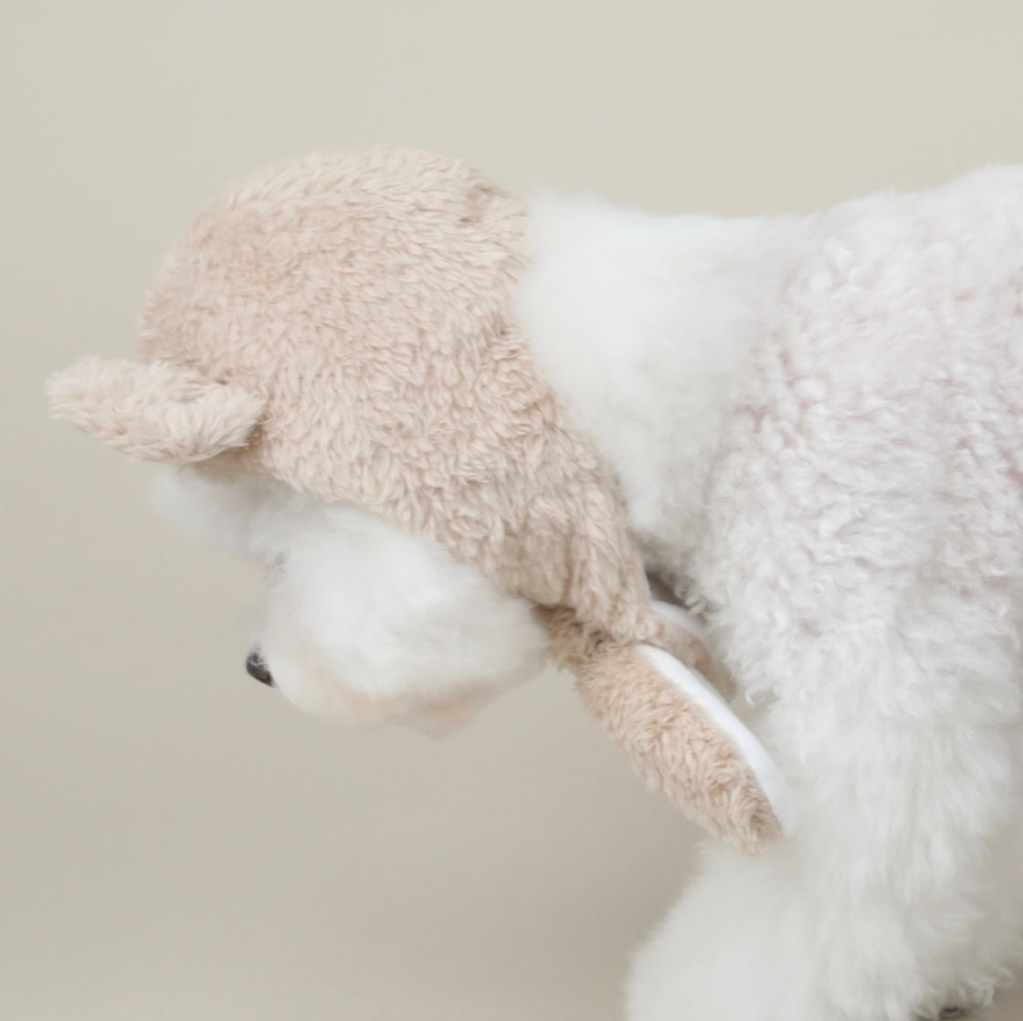 NKpup Polar Bear Ear Dog Hat and Muffler set in beige fuzzy fabric