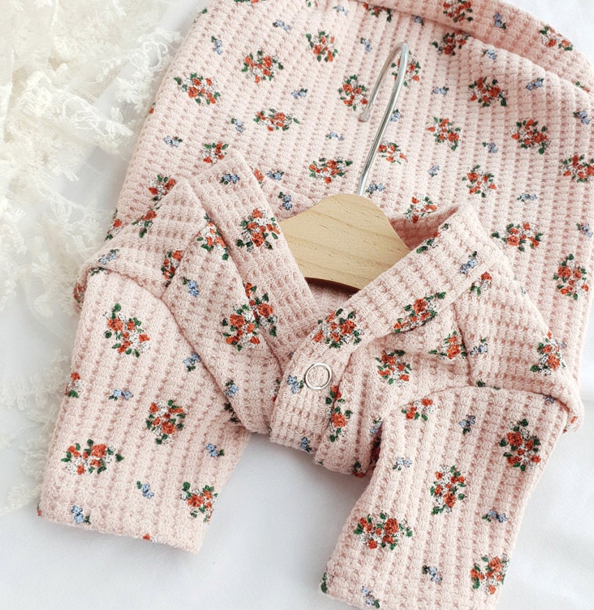 NKpup floral dog cardigan in light pink waffle knit fabric