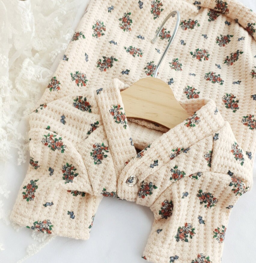NKpup floral dog cardigan in cream with a delicate rose pattern