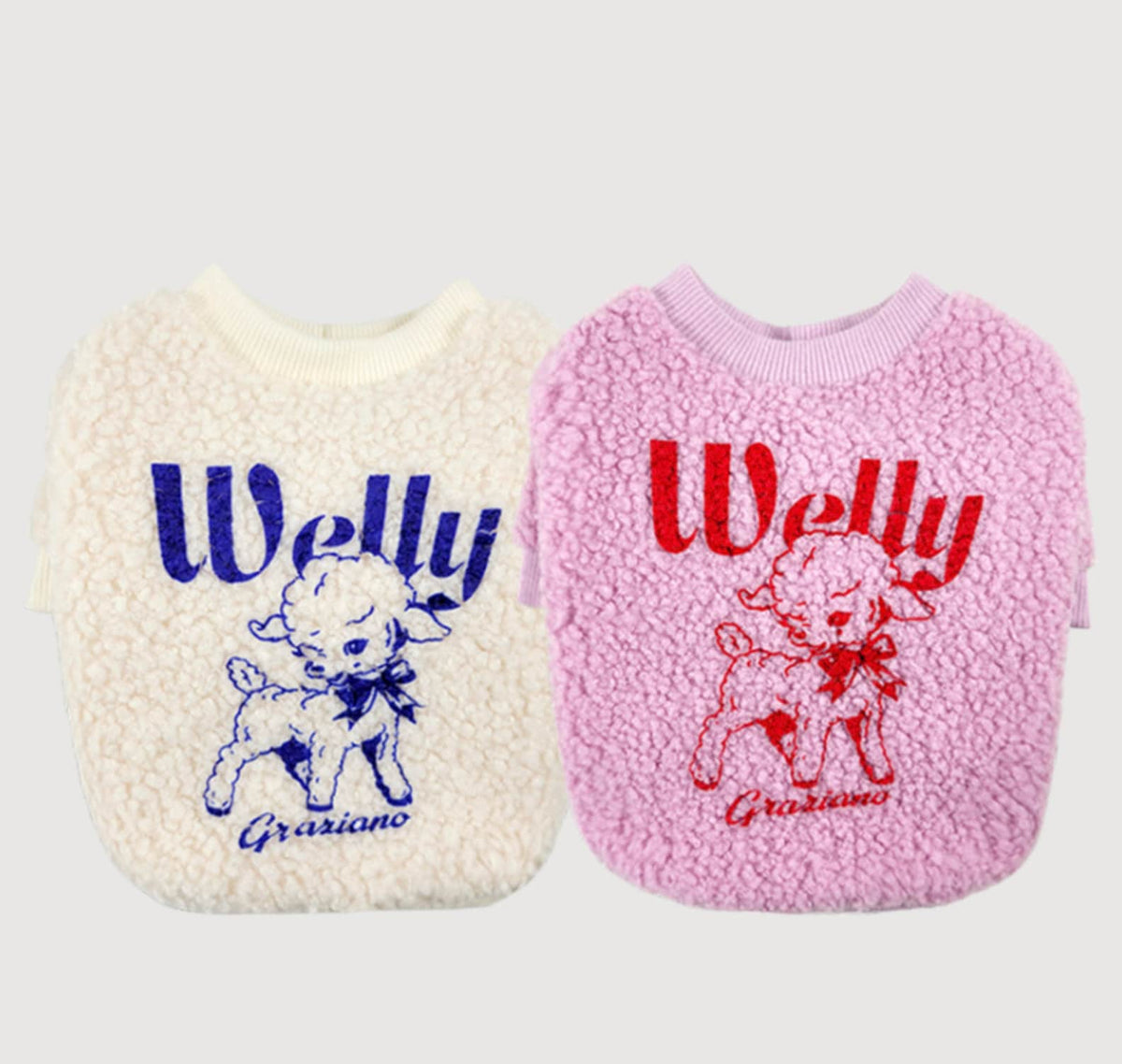 Welly Fleece Dog Sweatshirt in cream and pink with sheep graphic print