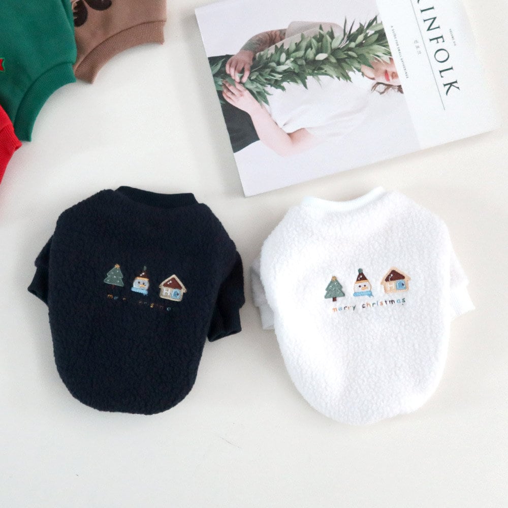 NKpup Christmas fleece dog sweaters in navy and white with festive holiday embroidery