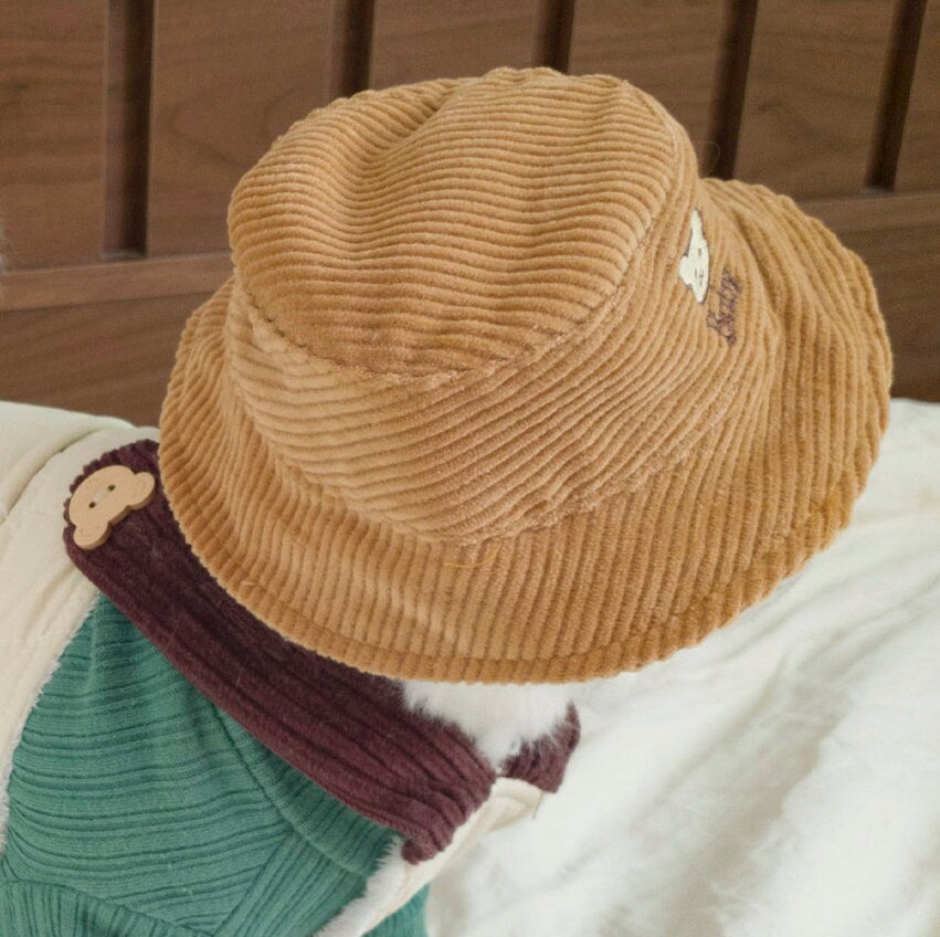 Tan corduroy vintage bear bucket hat for dogs