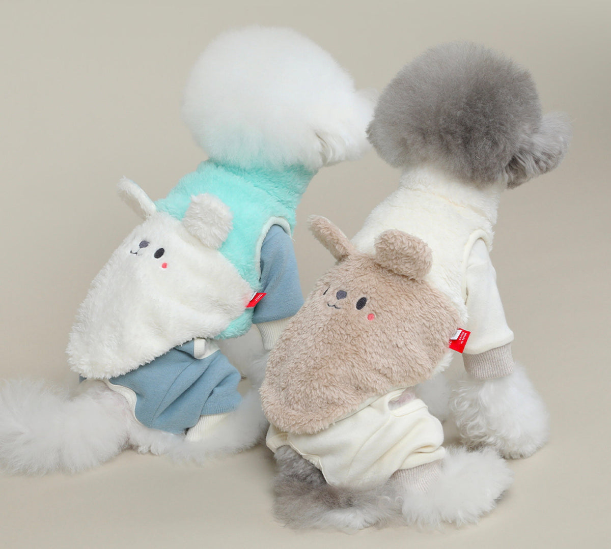NKpup Polar Bear Fleece Dog Vest in mint green and cream colors with cute animal face details.