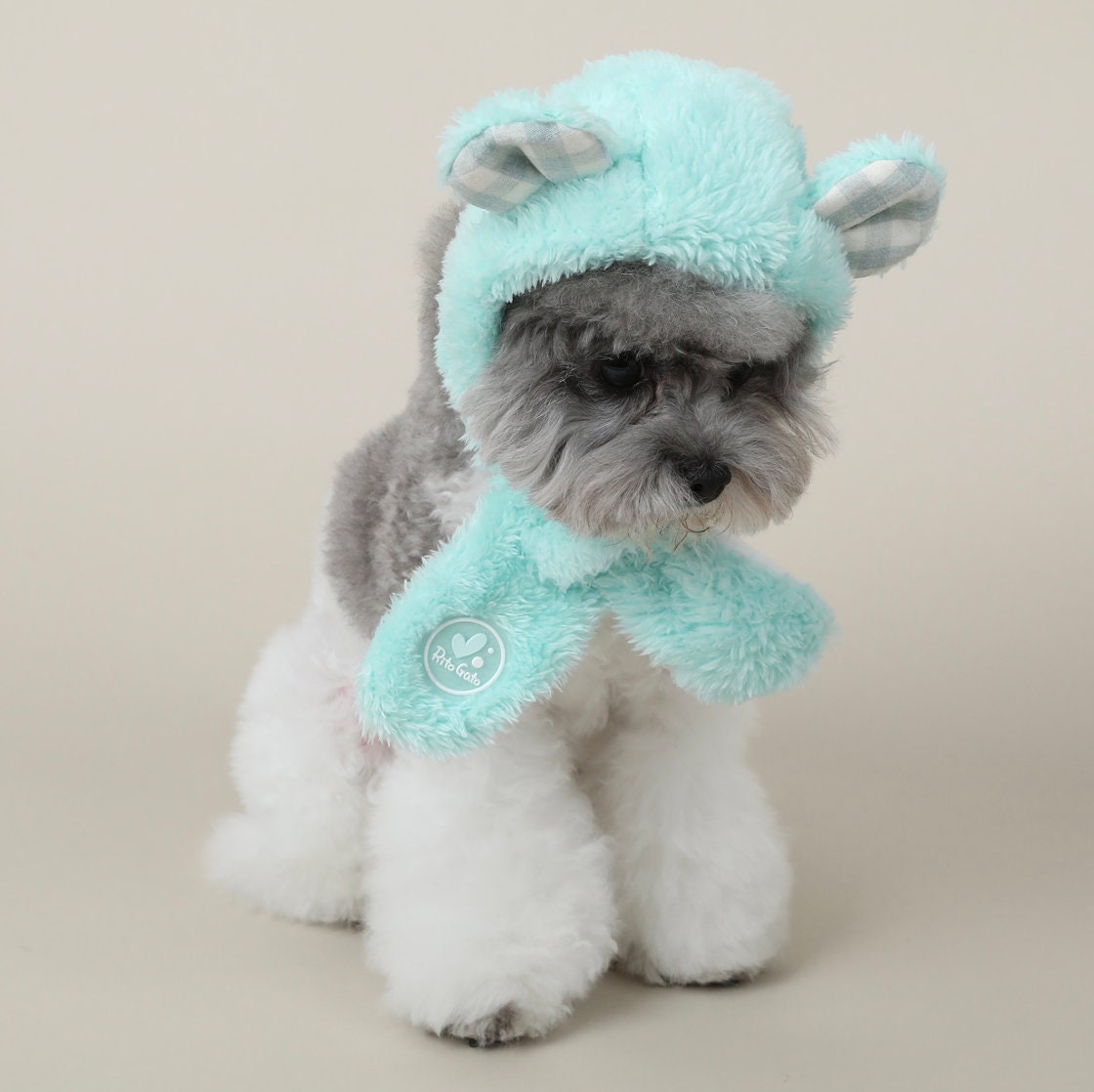Mint green Polar Bear Ear dog hat and matching muffler set by NKpup