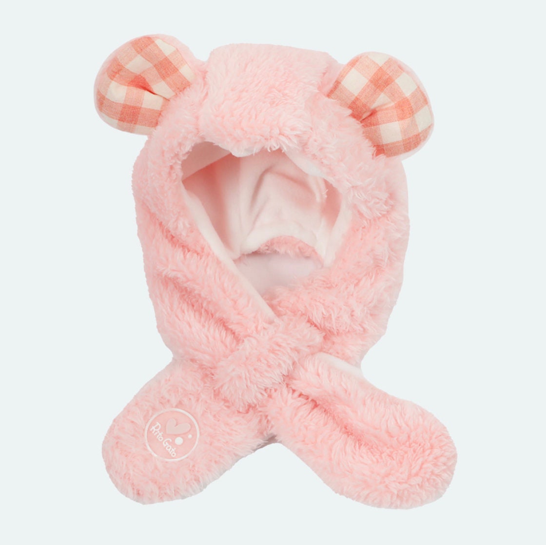Pink plush polar bear ear dog hat and matching muffler set