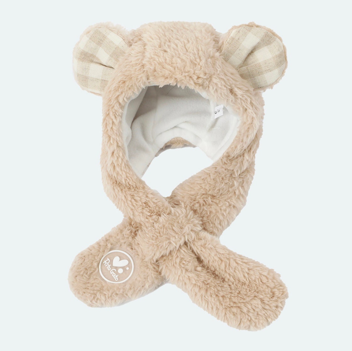 NKpup polar bear ear dog hat and matching muffler in beige plush faux fur