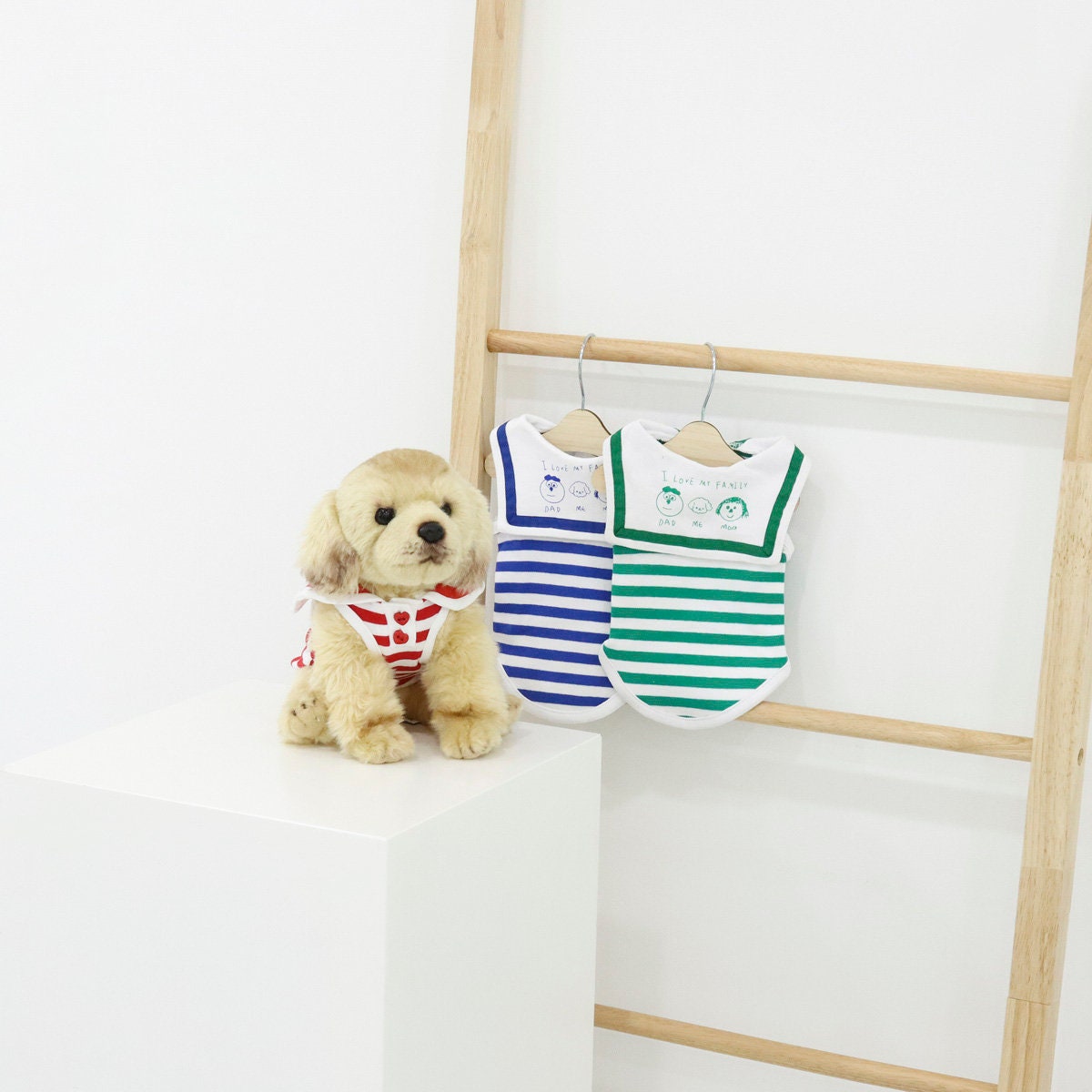 NKpup Stripe Collar T-Shirts for dogs in red, blue, and green striped patterns