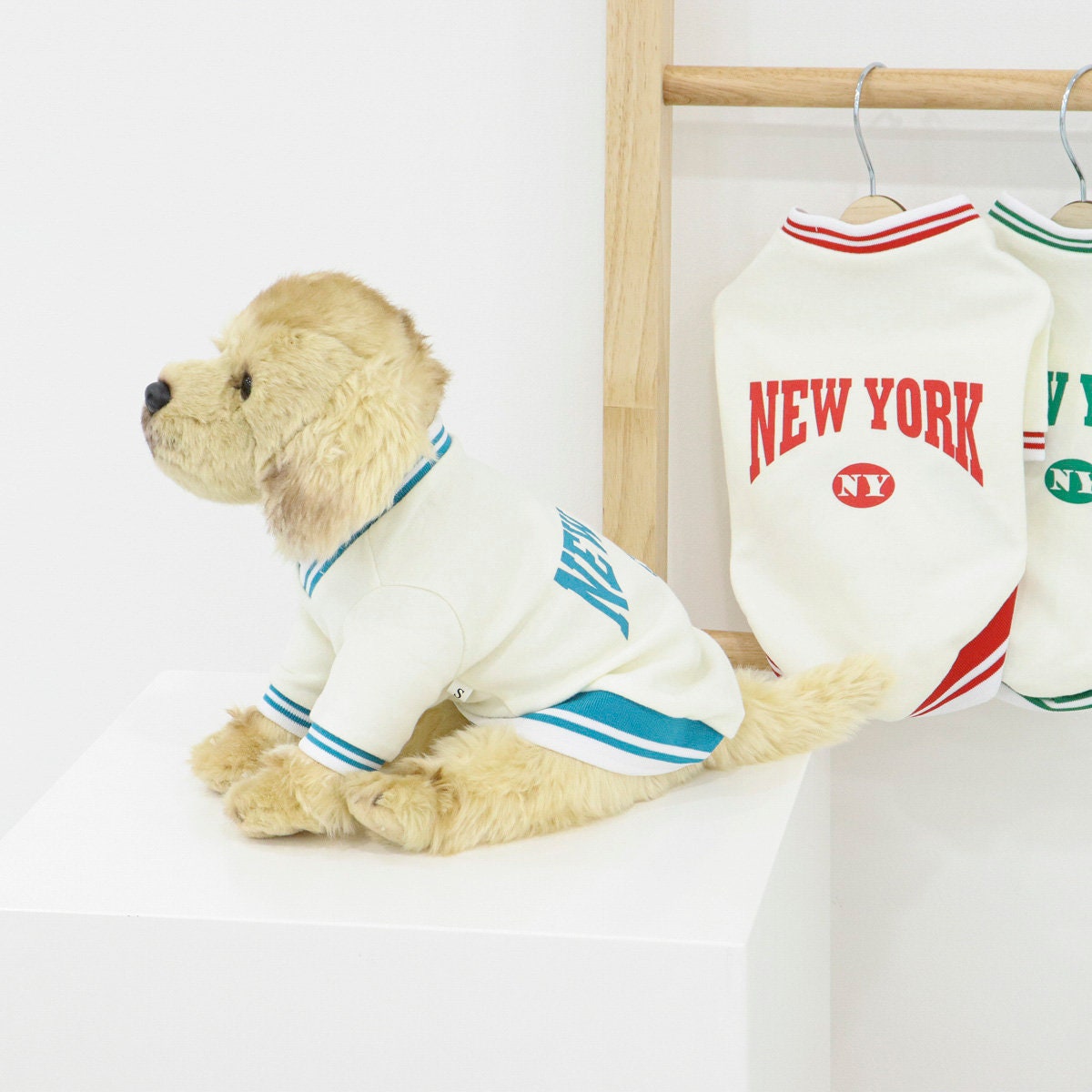 NKpup New York Jersey Top for dogs in white with blue stripes