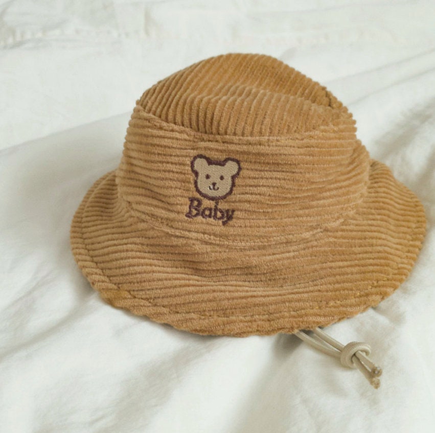 Vintage Bear Dog Bucket Hat in brown corduroy with baby bear embroidery by NKpup