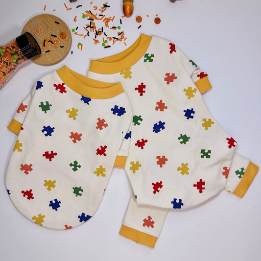 Puzzle Outfit Shirt&Overall, S-2XL, Dog Jumpsuit, Small Dog Clothing, Dog Coat, Dog Winter Top, Dog Fashion, Dog Apparel, Pet Clothing - NKpup