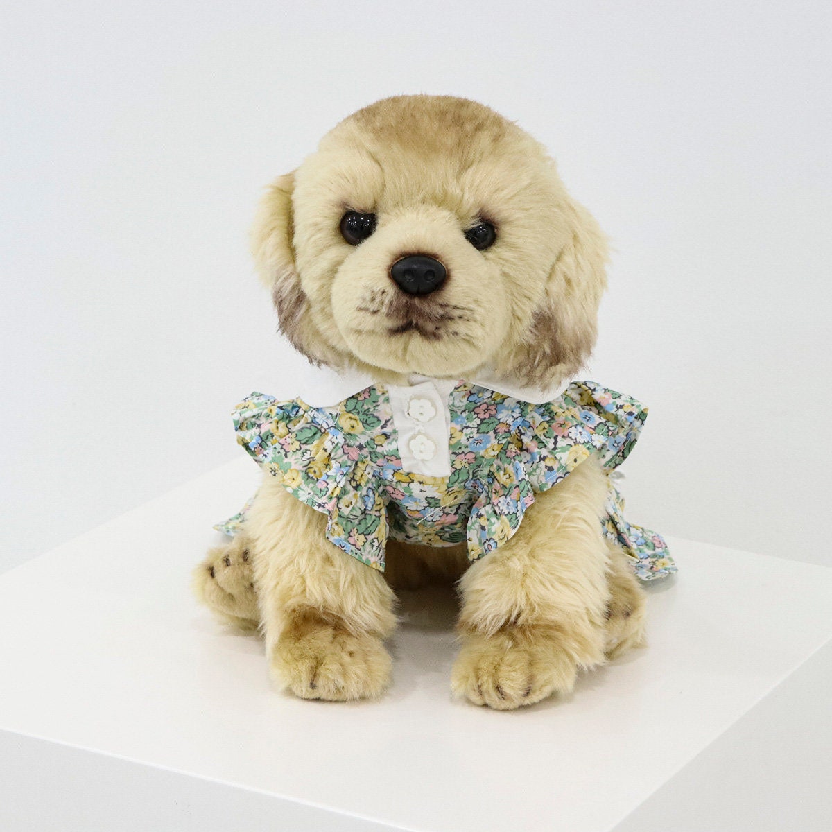 NKpup Floral Pinafore Dog Dress with ruffled sleeves and button detail