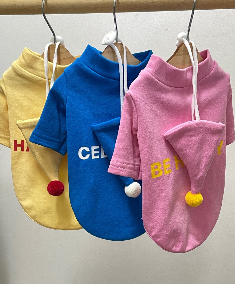 Happy T-shirt w/Cont Hat, S-XL, Dog-Sweatshirt, Christmas Costume Dog, Halloween, Dog Top, Dog Clothing, Dog Fashion, Dog Apparel - NKpup
