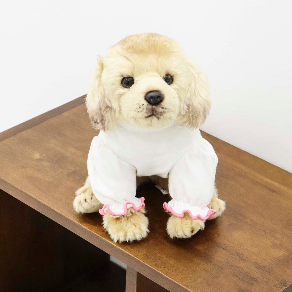 NKpup white puff sleeve T-shirt for dogs with pink ruffled cuffs