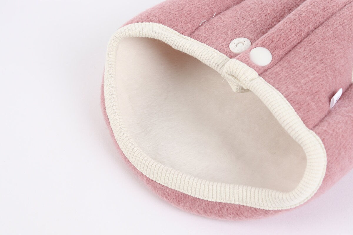 Pink NKpup Pierrot Dog Hoodie Vest with cream ribbed trim and button details