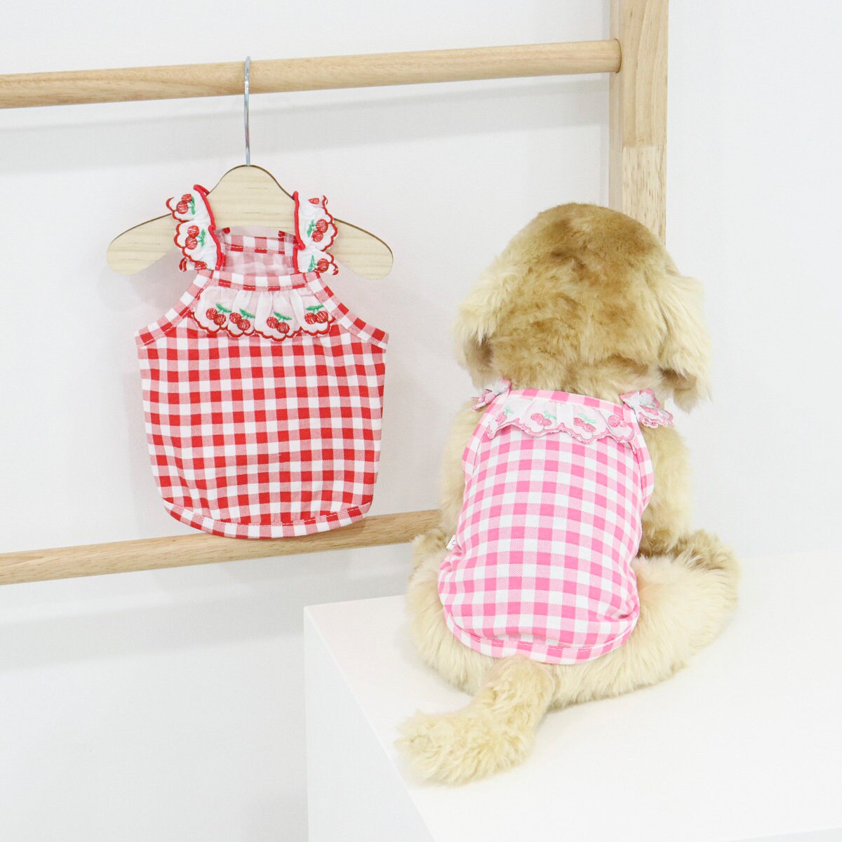 Cherry Gingham Top, S-XL, Dog Sleeveless, Dog-Tee, Dog T-shirt, Dog Top, Dog Clothing, Dog Fashion, Dog Apparel, Undershirt for Dogs