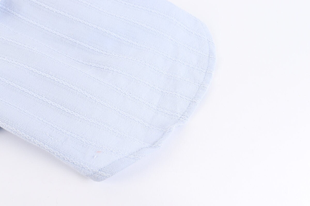 Light blue Lace Puff Blouse dog shirt with subtle striped texture