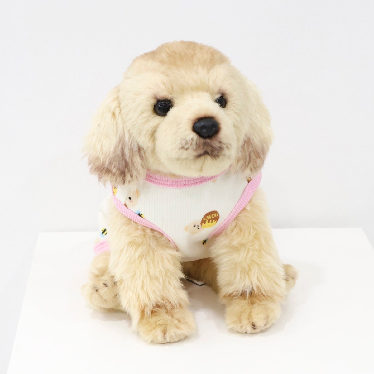 White and pink honey bear pattern ribbed dog vest
