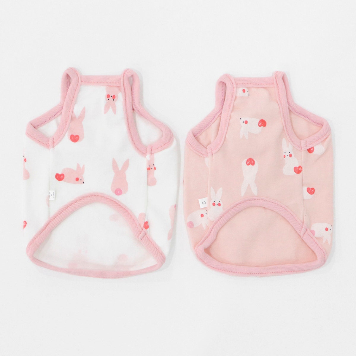 NKpup Rabbit Carrot dog tank tops in white and pink with cute bunny patterns