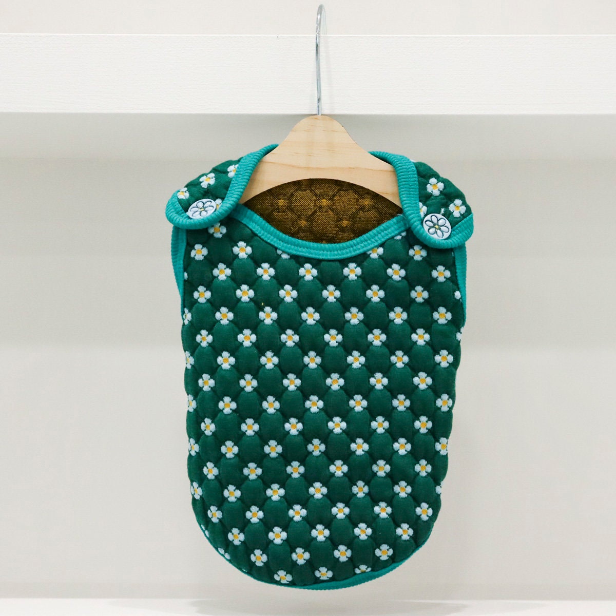 NKpup Daisy Quilted Dog Vest in green with white daisy pattern
