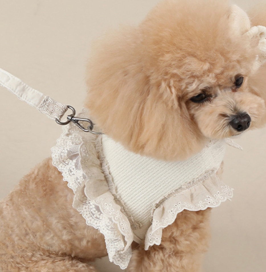 NKpup organic cotton frilled harness in cream white with lace detailing