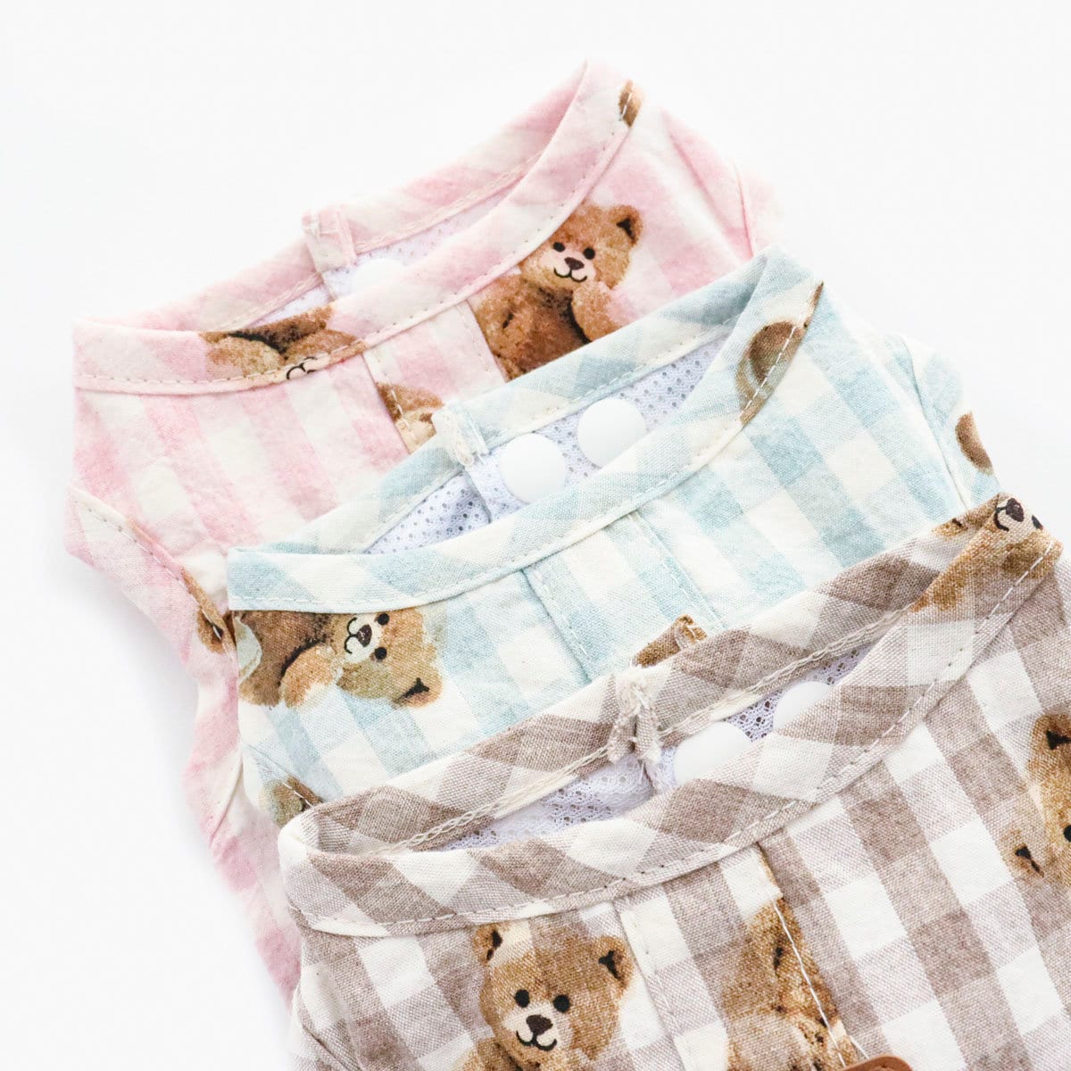 NKpup Teddy Bear Pocket D-Ring Dog Vests in pink, blue, and brown gingham patterns