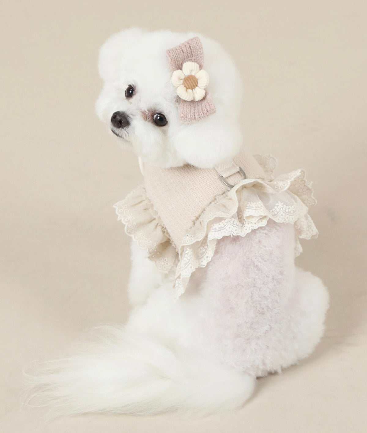 NKpup organic cotton frilled harness in cream with lace detailing