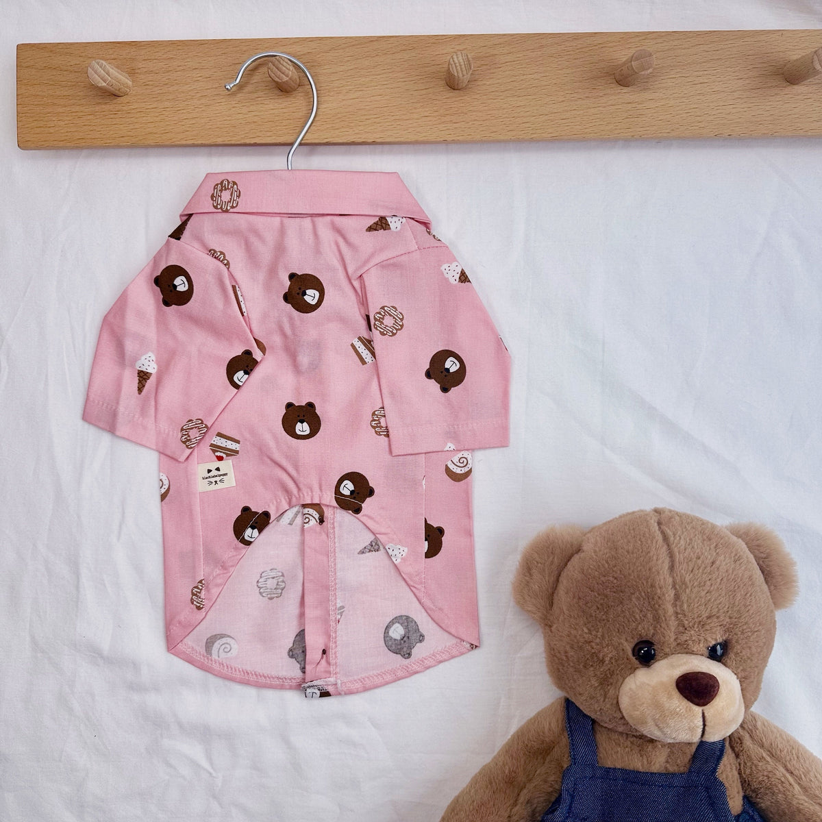 NKpup Sweet Treats Bear dog pajamas shirt in pink with bear and ice cream patterns