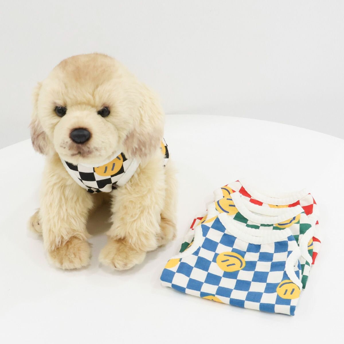 Smile Checked Sleeveless, S-XL, Dog-Tee, Dog T-shirt, Dog Top, Dog Clothing, Dog Fashion, Dog Apparel, Undershirt for Dogs