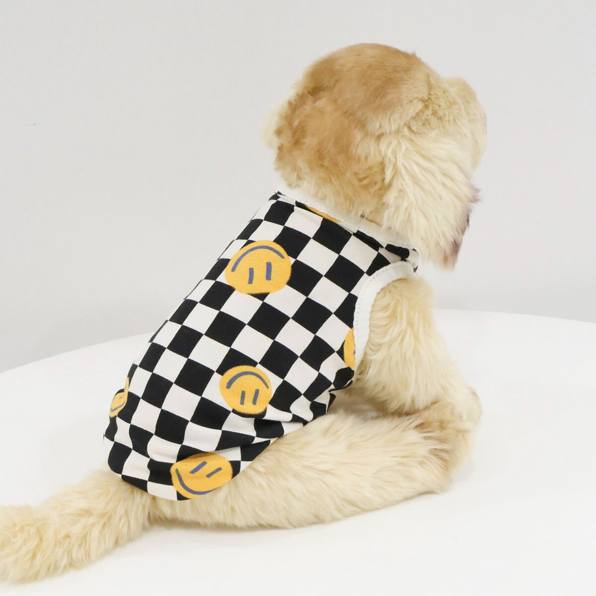 Smile Checked Sleeveless, S-XL, Dog-Tee, Dog T-shirt, Dog Top, Dog Clothing, Dog Fashion, Dog Apparel, Undershirt for Dogs