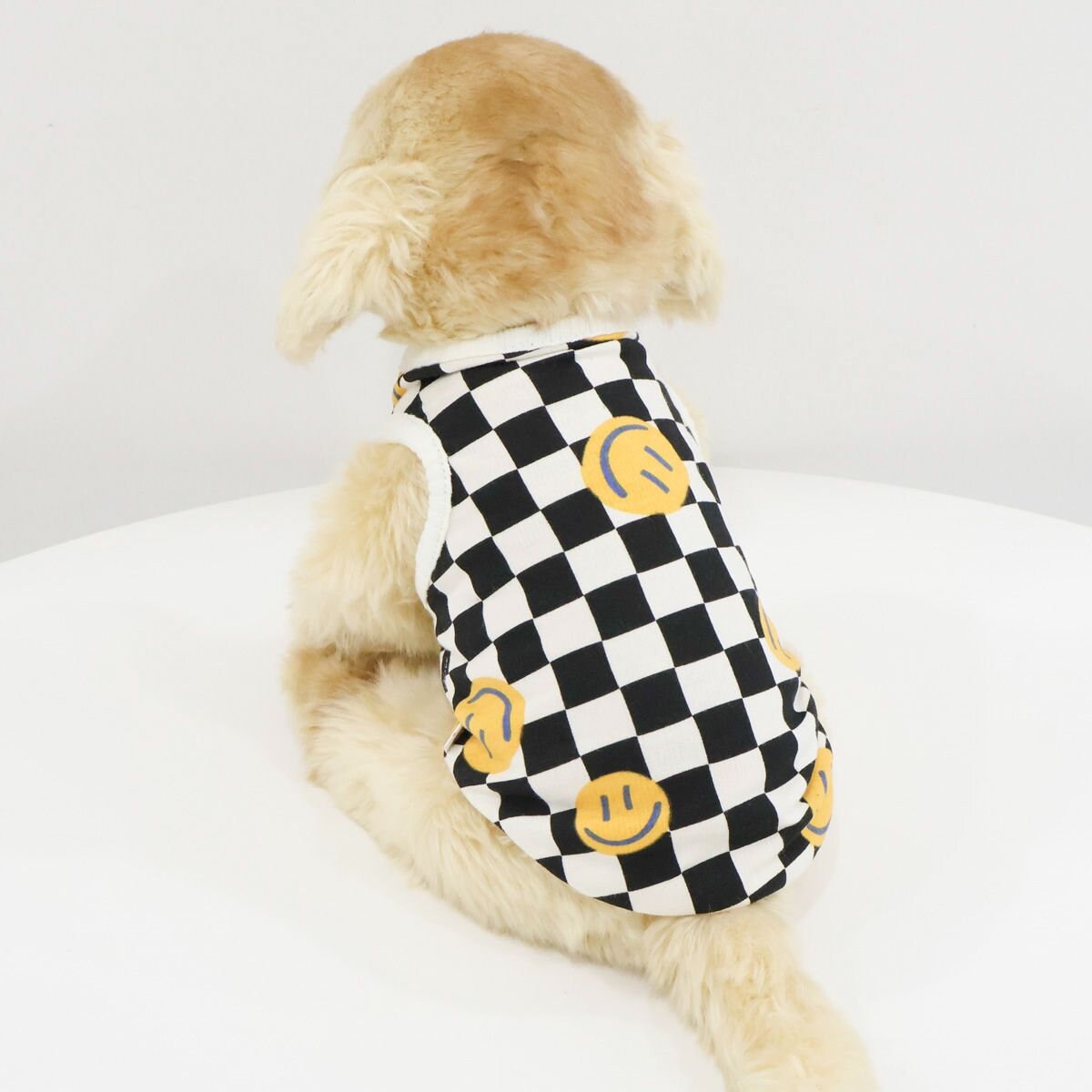 Smile Checked Sleeveless, S-XL, Dog-Tee, Dog T-shirt, Dog Top, Dog Clothing, Dog Fashion, Dog Apparel, Undershirt for Dogs