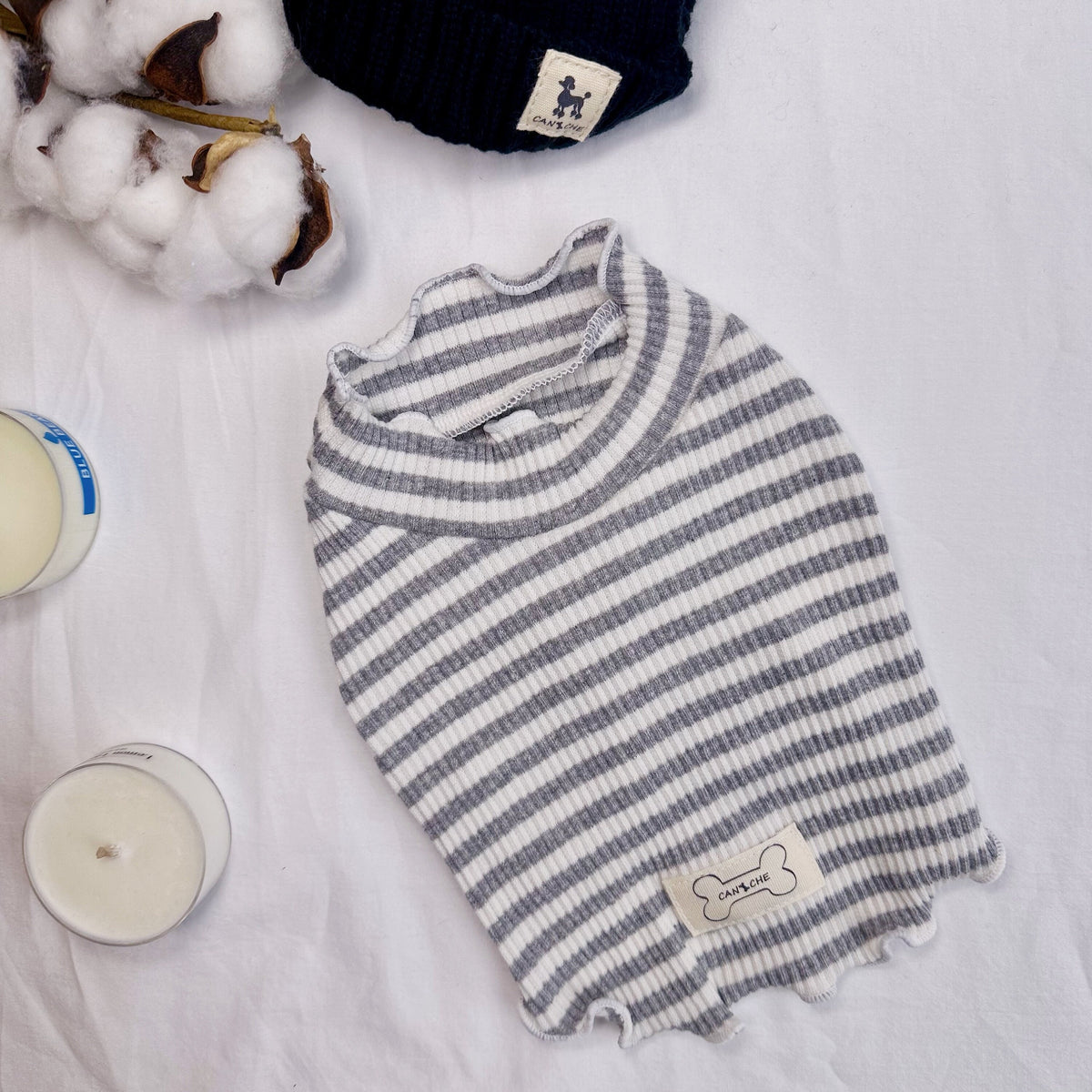 NKpup grey and white striped ribbed dog crop shirt