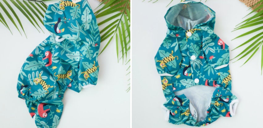 Tropical Romper Raincoat for Dog, S-2XL, Waterproof, Poncho for Dog, Outdoor Raincoat for Dog, Pet Clothing, Dog Jacket, Dog Apparel